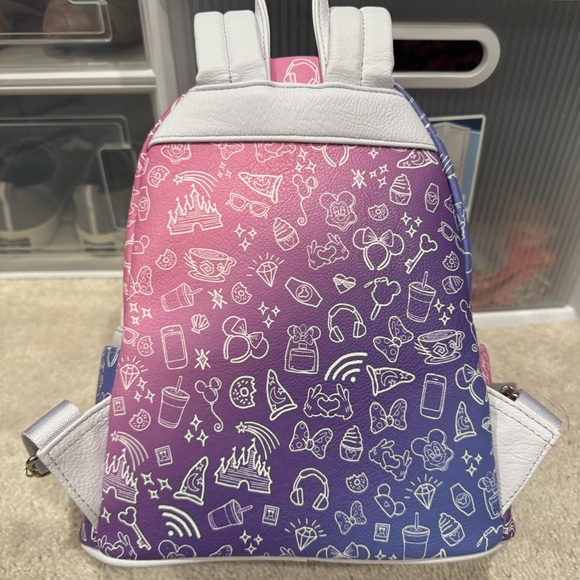 Disney Parks Loungefly Magic Kingdom Icon Print Purple Pink Ombré Mini Backpack - Picture 9 of 10